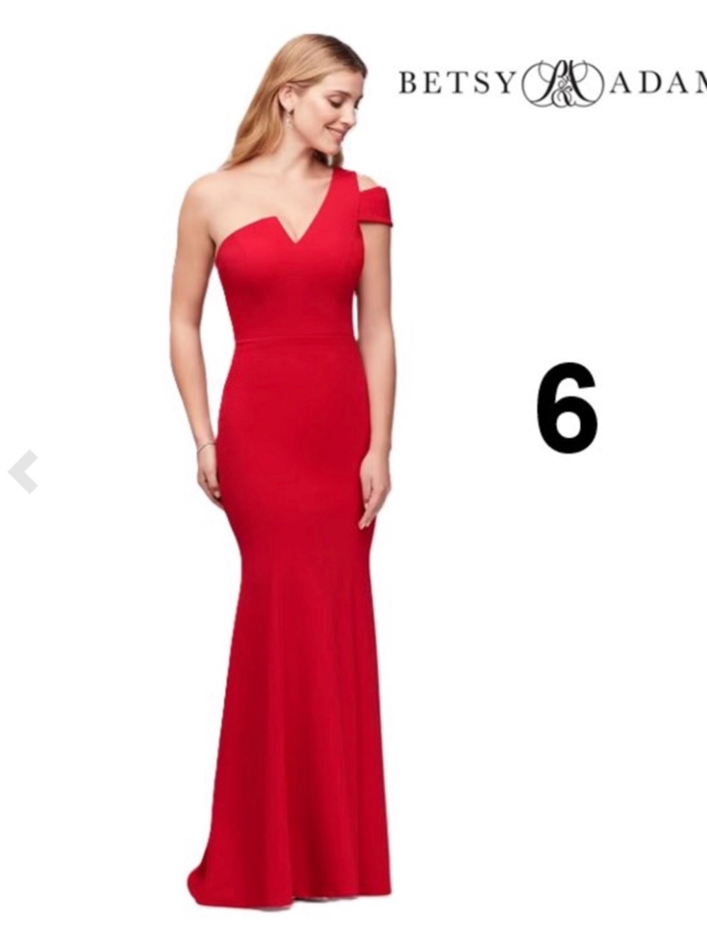 Betsy & Adam Vibrant Red One-Shoulder Mermaid Gown
